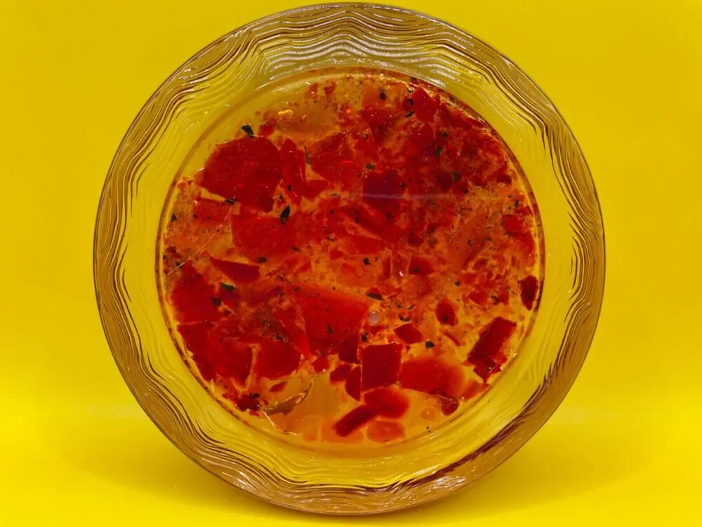 Rare Abstract Yellow And Red Paperweight/Trinket dish/Candle Holder